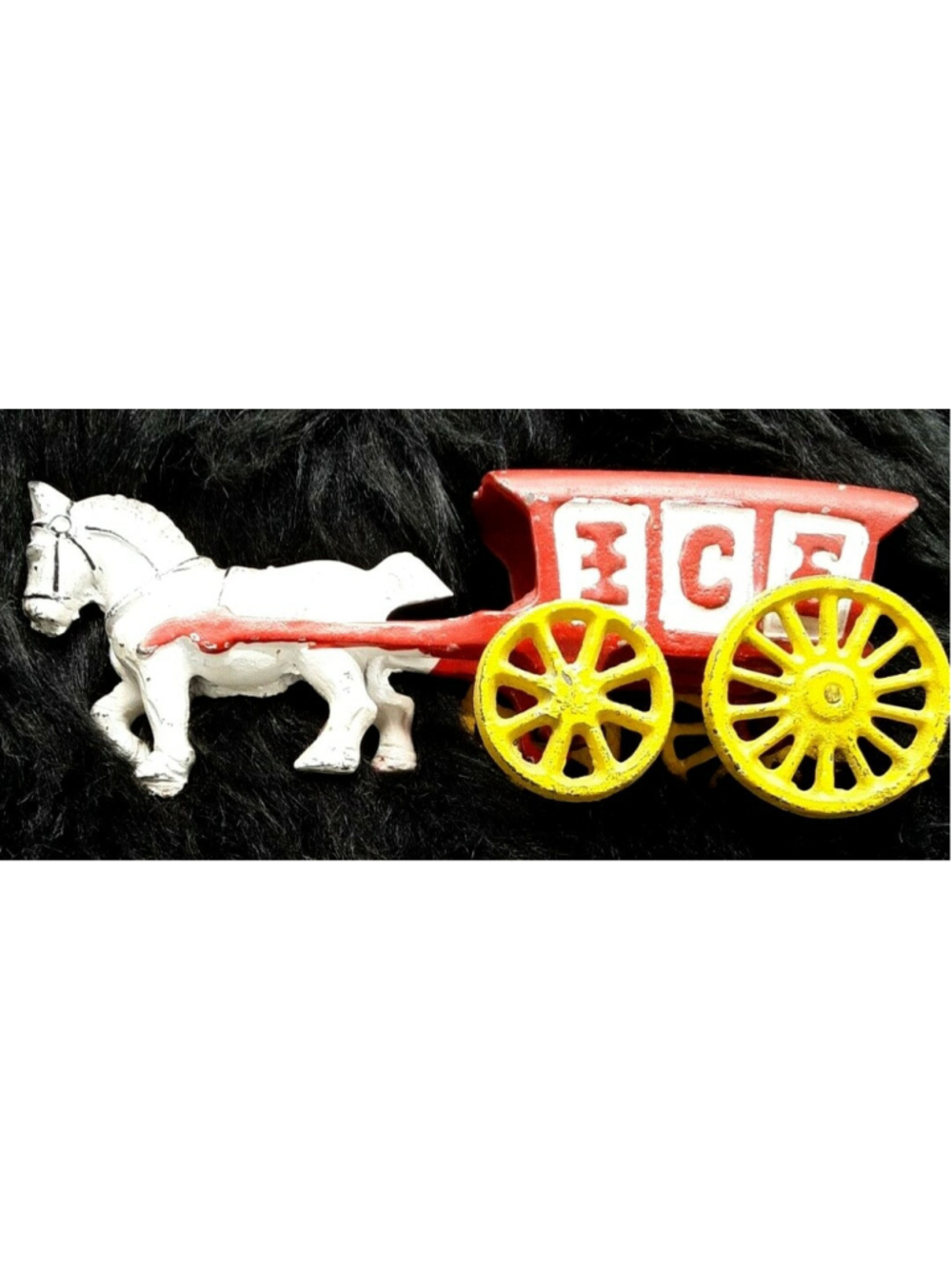 Vintage Cast Iron Horse & Ice Wagon connected children's toy heavy Antique Iron